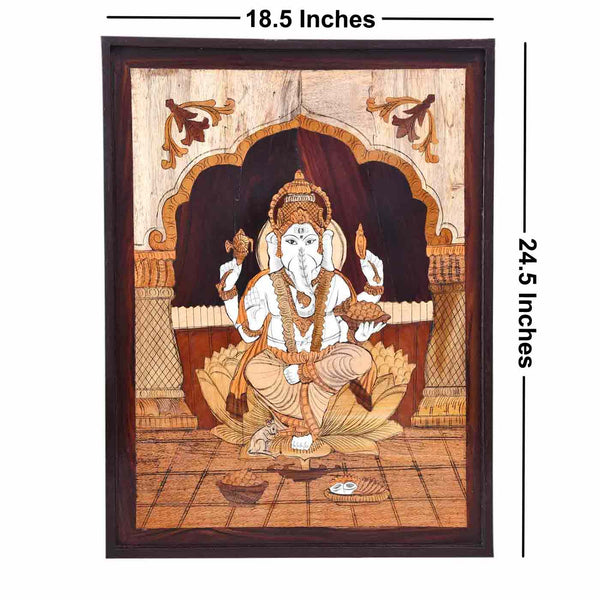 Sacred Lord Ganesha Mysore Rosewood Inlay Painting (24.5*18.5 Inches)
