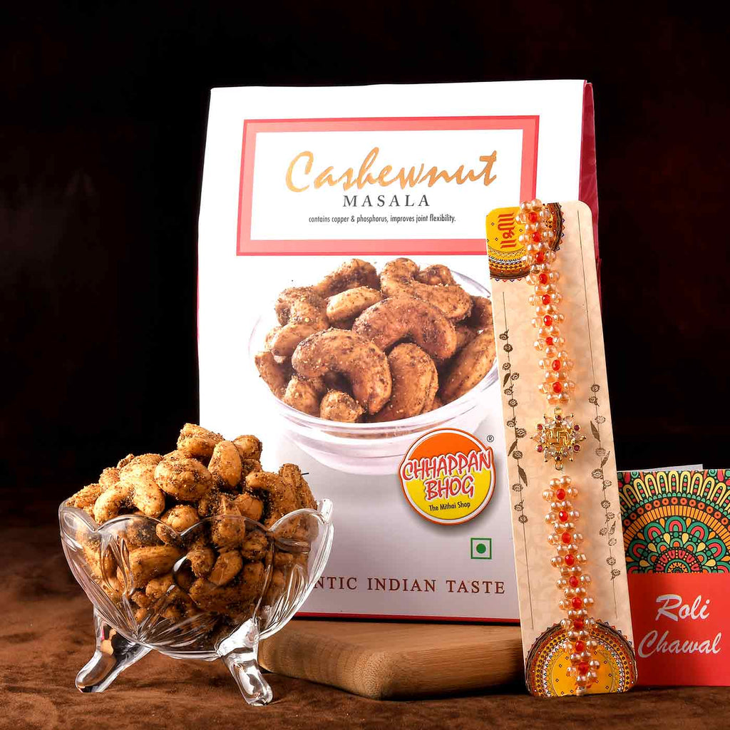 Designer Rakhi With Chappan Bhog Masala Cashewnuts