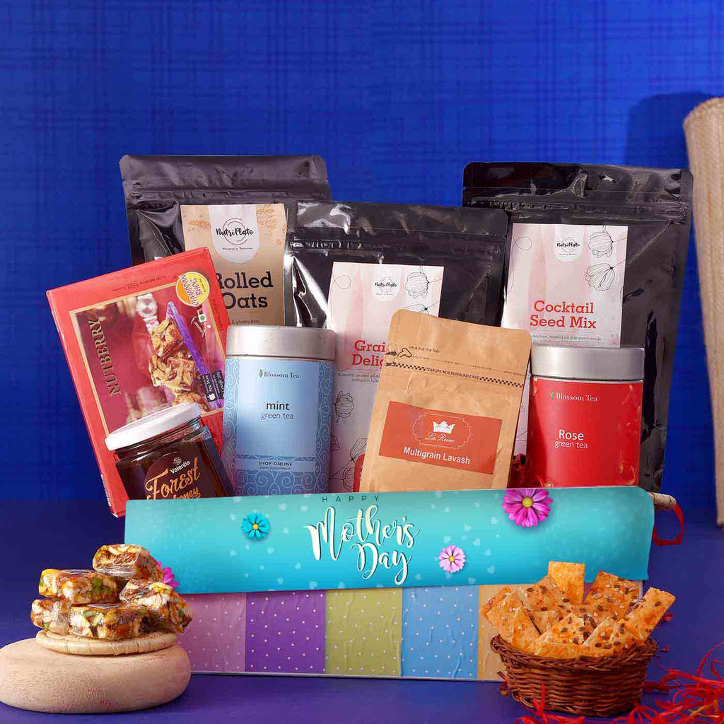 Wholesome Hamper Of Munches, Nutberry, Lavash, Tea & Tray