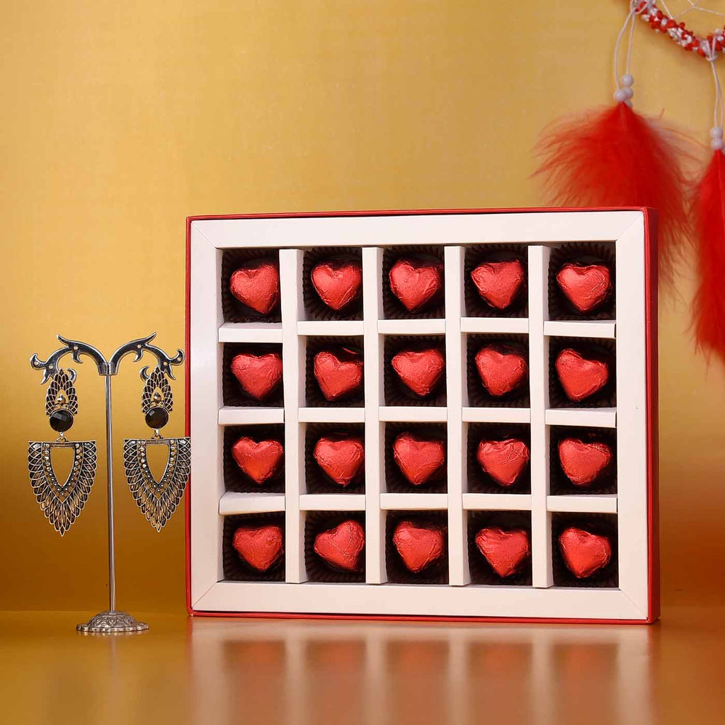 Heart Chocolates With Beautiful Earrings