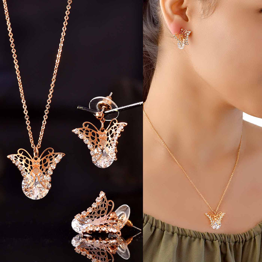 Beautiful Butterfly Earrings & Pendant Set