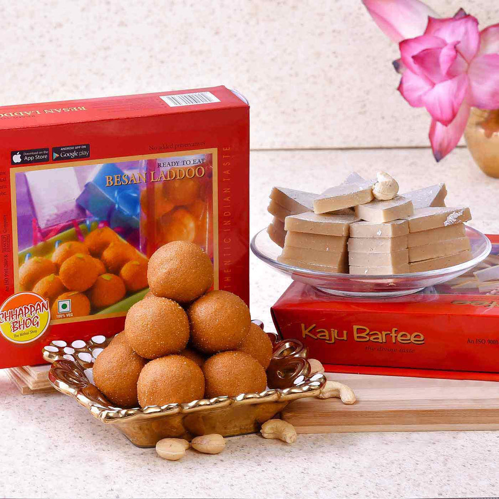 Delicious Mithai Boxes Of Besan Laddoo & Kaju Barfi