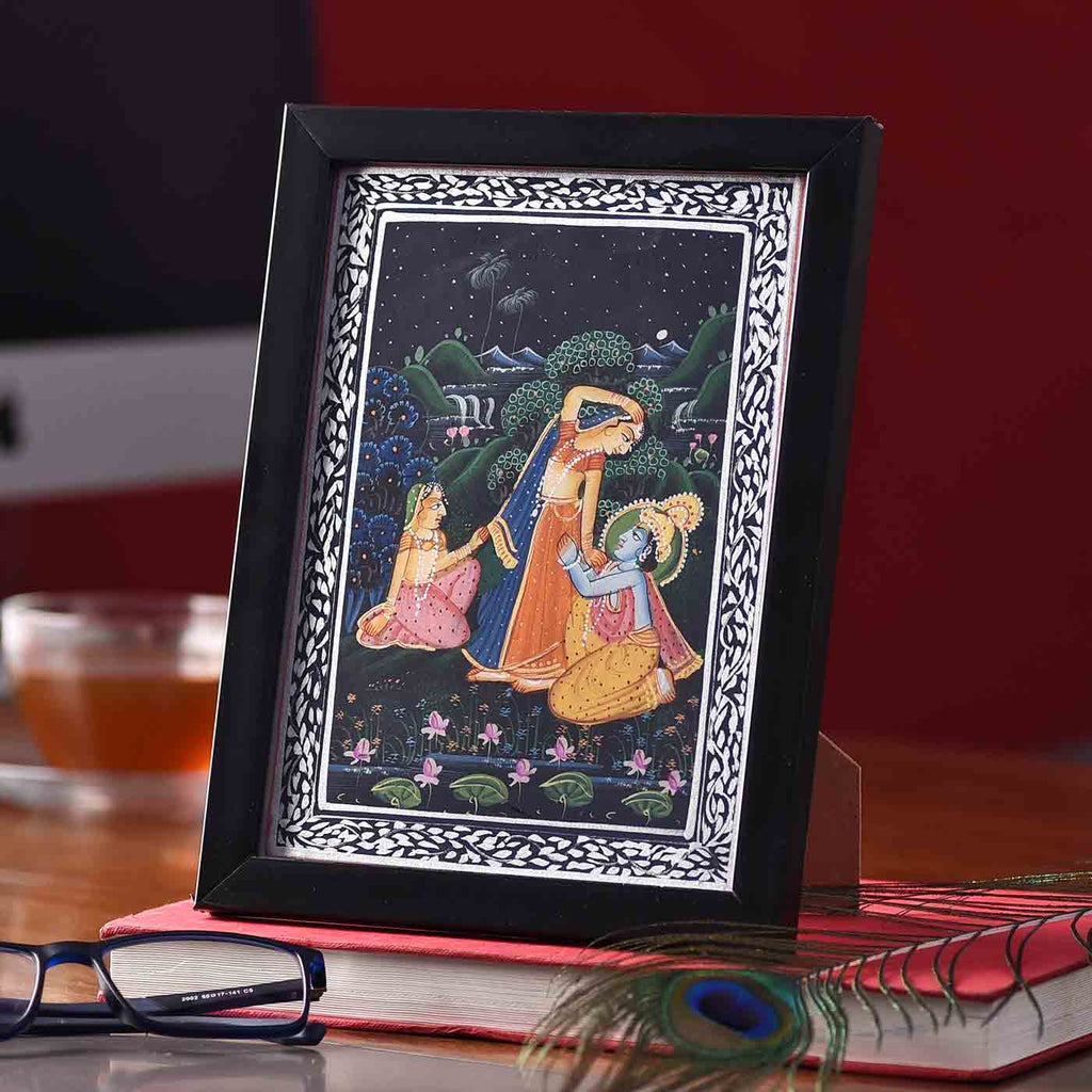 Enchanting Radha-Krishna Desktop Painting (Framed, 5.5*7.5 Inches)