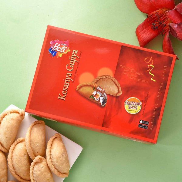 Traditional Dry Gujiya & Set of 2 Branded Kesav Fragrant Gulal