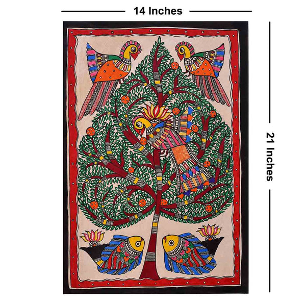 Madhubani Parrot & Fish Painting (14* 21 Inches)
