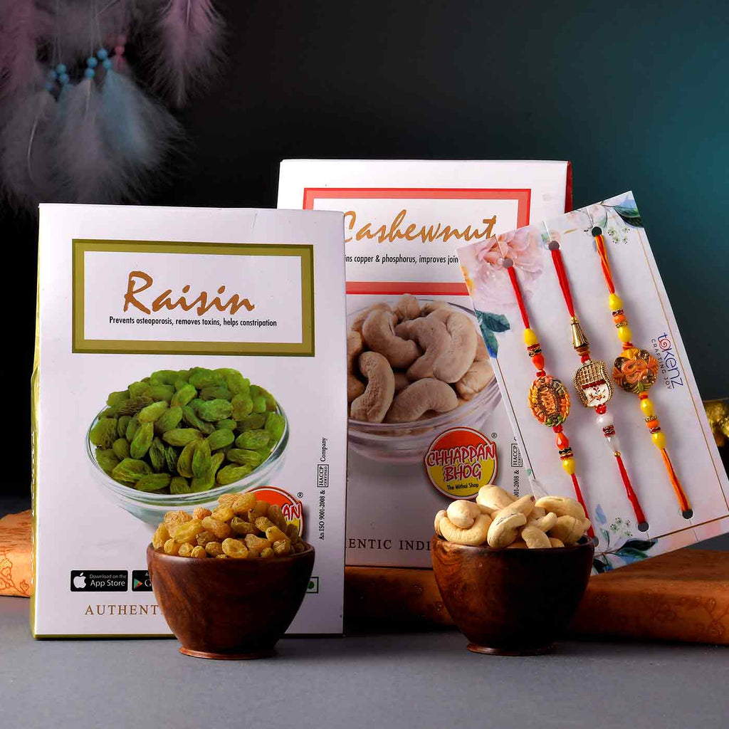 Premium Set Of 3 Rakhis With Raisins & Cashewnuts