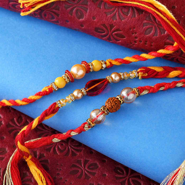 Beads Work Set Of 3 Rakhis & Karachi Halwa