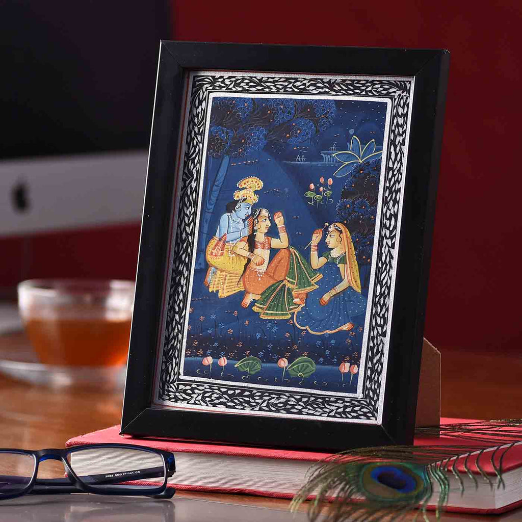Intensive Radha-Krishna Desktop Painting (Framed, 5.5*7.5 Inches)