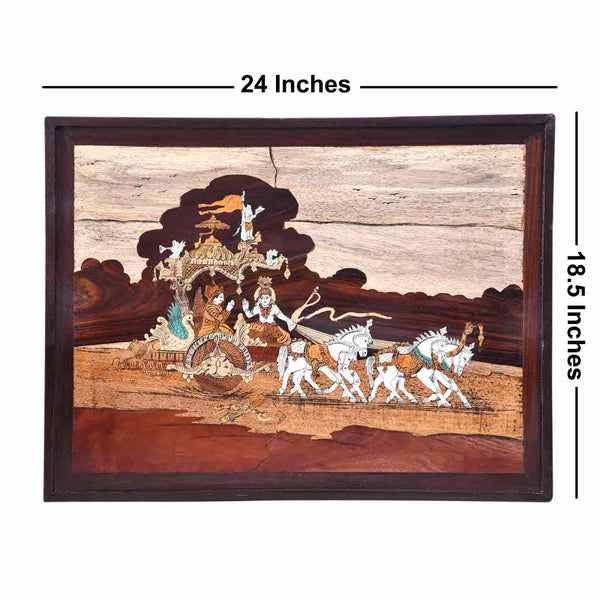 Gita Upadesh Mahabharata Mysore Rosewood Inlay Painting (24*18.5 Inches)