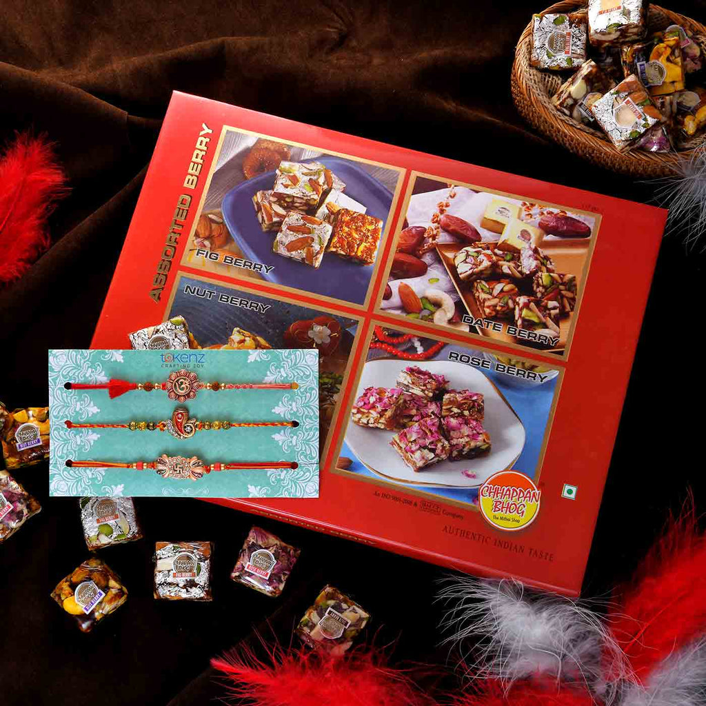 Trendy Rakhis Set Of 3 With Assorted Berry