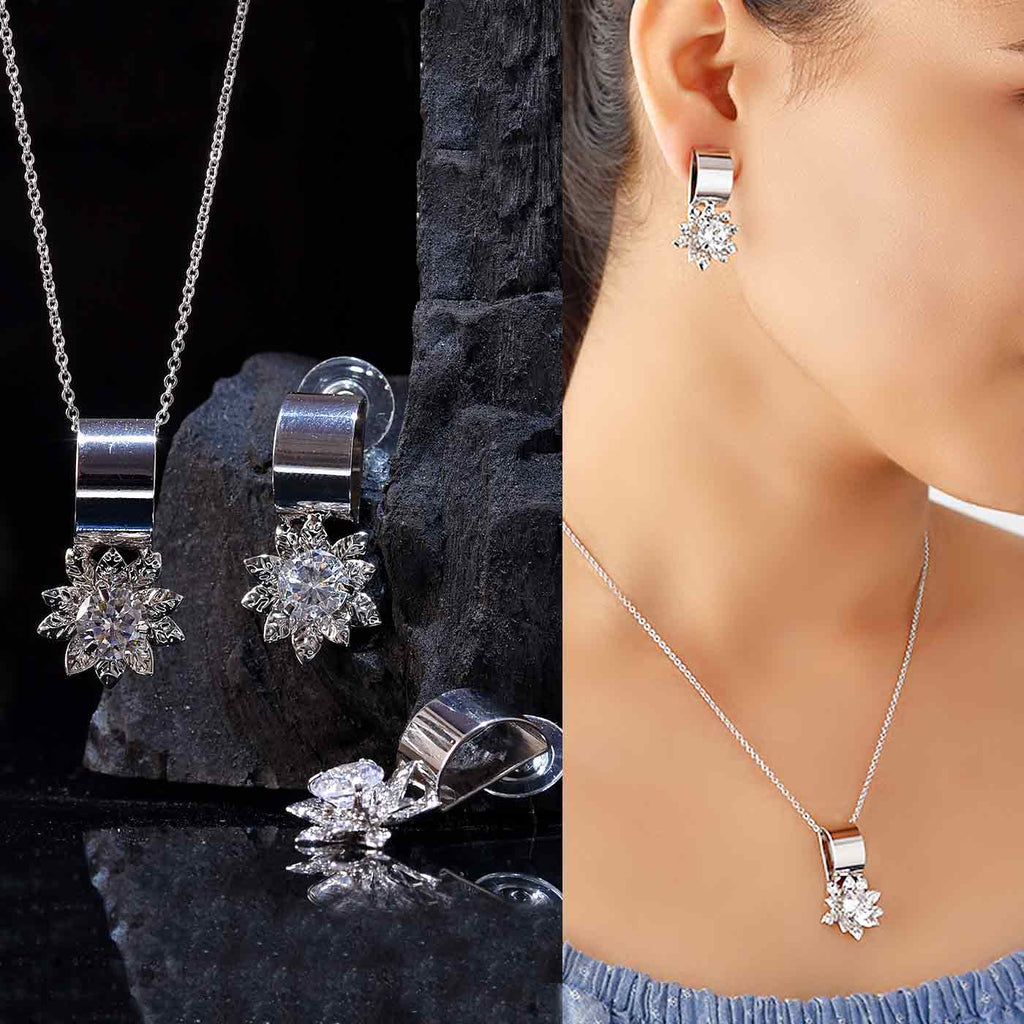 Stunning Flower Charm Pendant & Earring Set