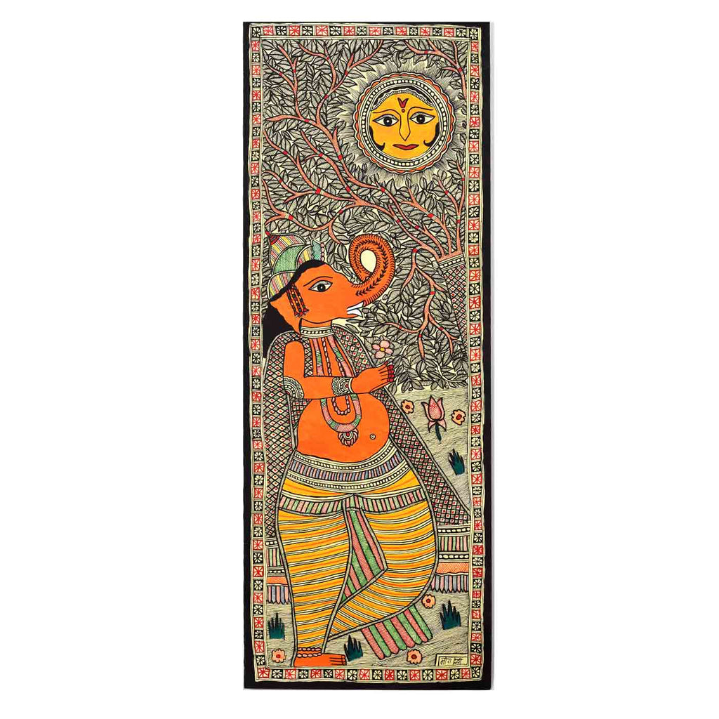 Classy Ganesha & Sun Madhubani Painting (11*30 Inches)