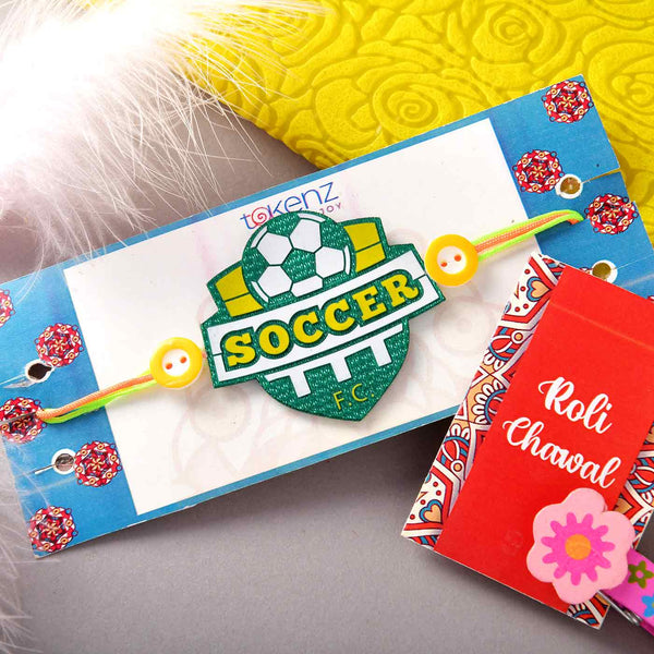 Football Rakhi With Chocochip Cookies & Assorted Chocolated Gift Pack