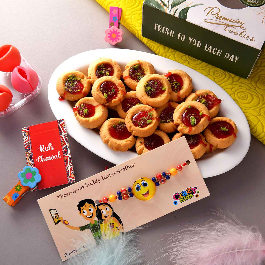Smiley Beads Rakhi With Jam Cookies