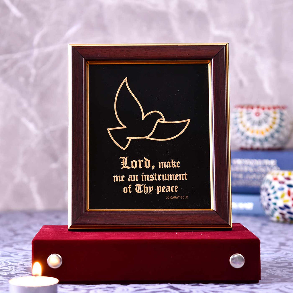 Dove With Prayer Gold Frame