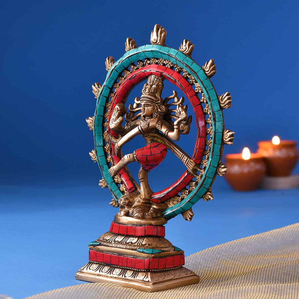 Colourful Lord Of Dance Natraj Brass Idol