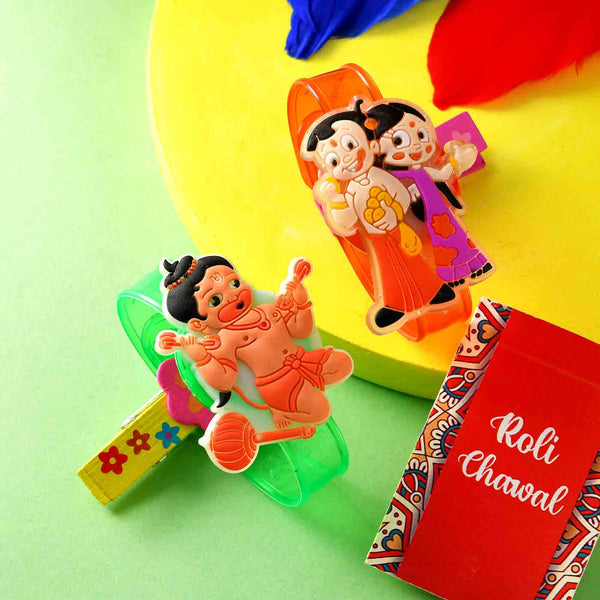 Cartoon LED Set Of 2 Rakhis With Dry Fruit Cookies