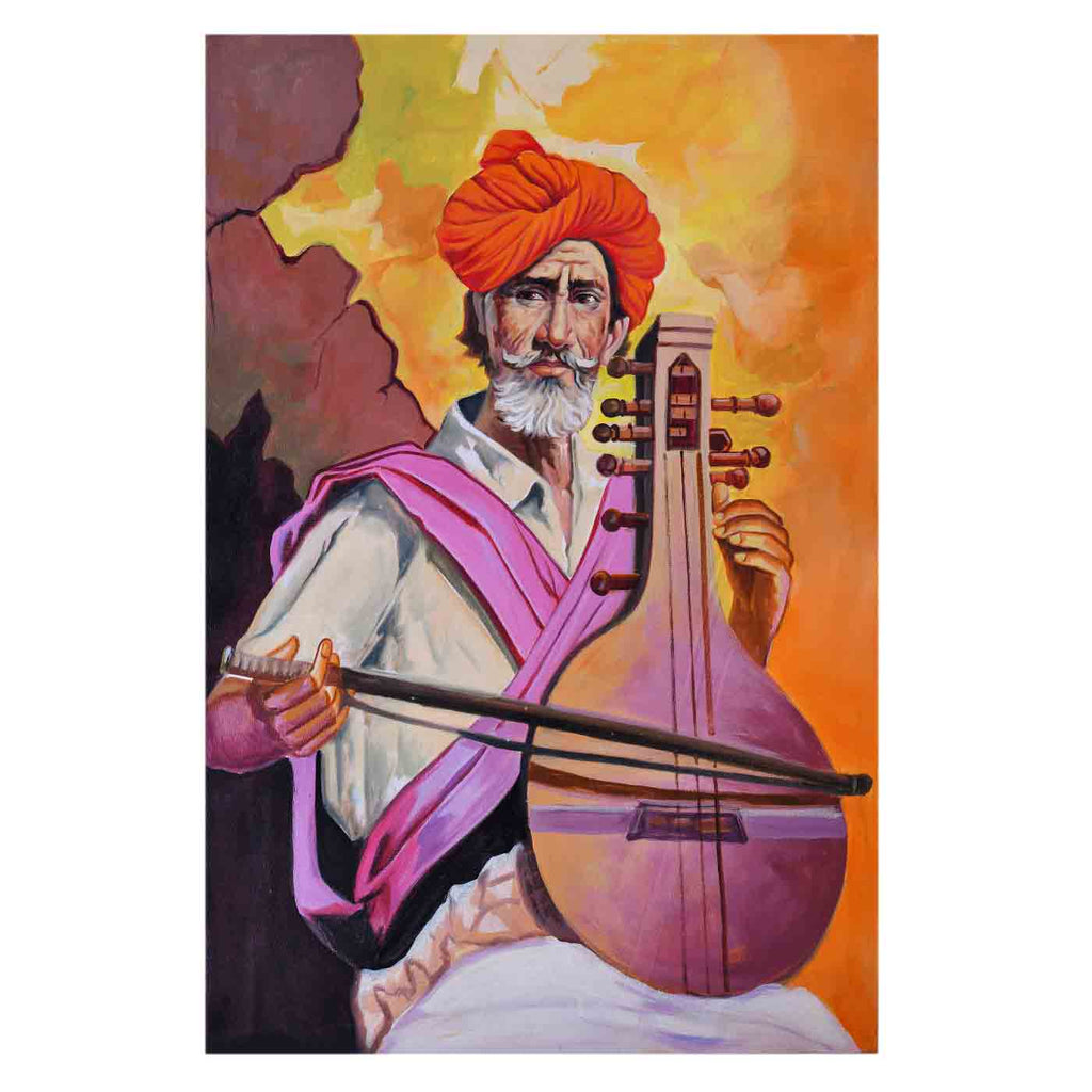 Authentic Rajasthani Folk Singer Protrait Painting (24*36 Inches)