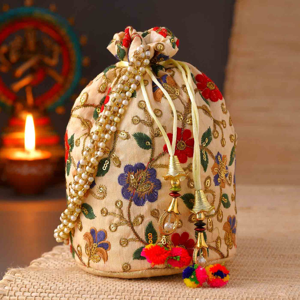 Potli Bag With Floral Embroidery