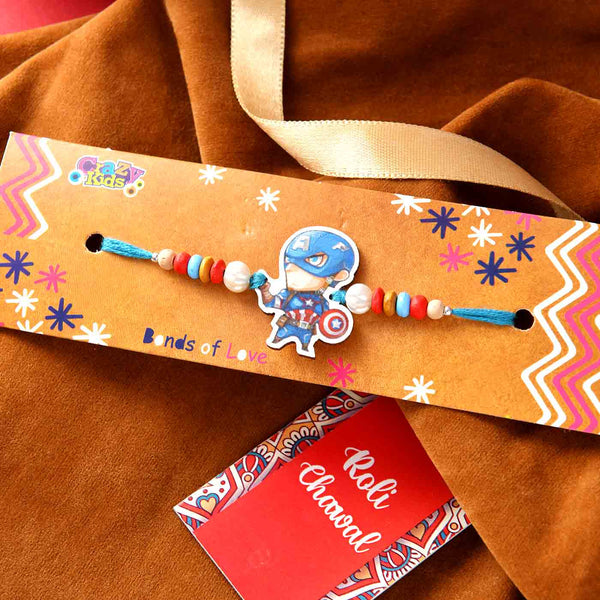 Fancy Captain America Rakhi With Candy, Chocolate & Purse