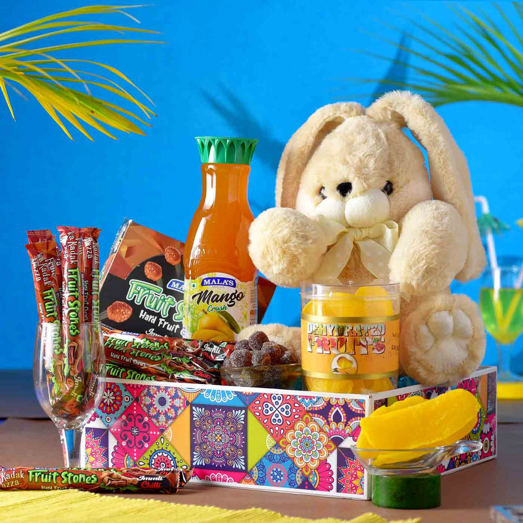 Cute Hamper Of Soft Toy, Sweets & Tray