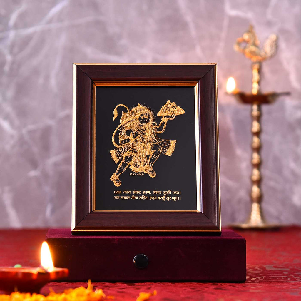 Divine Gold Plated Hanuman Dronagiri  Parvat Frame
