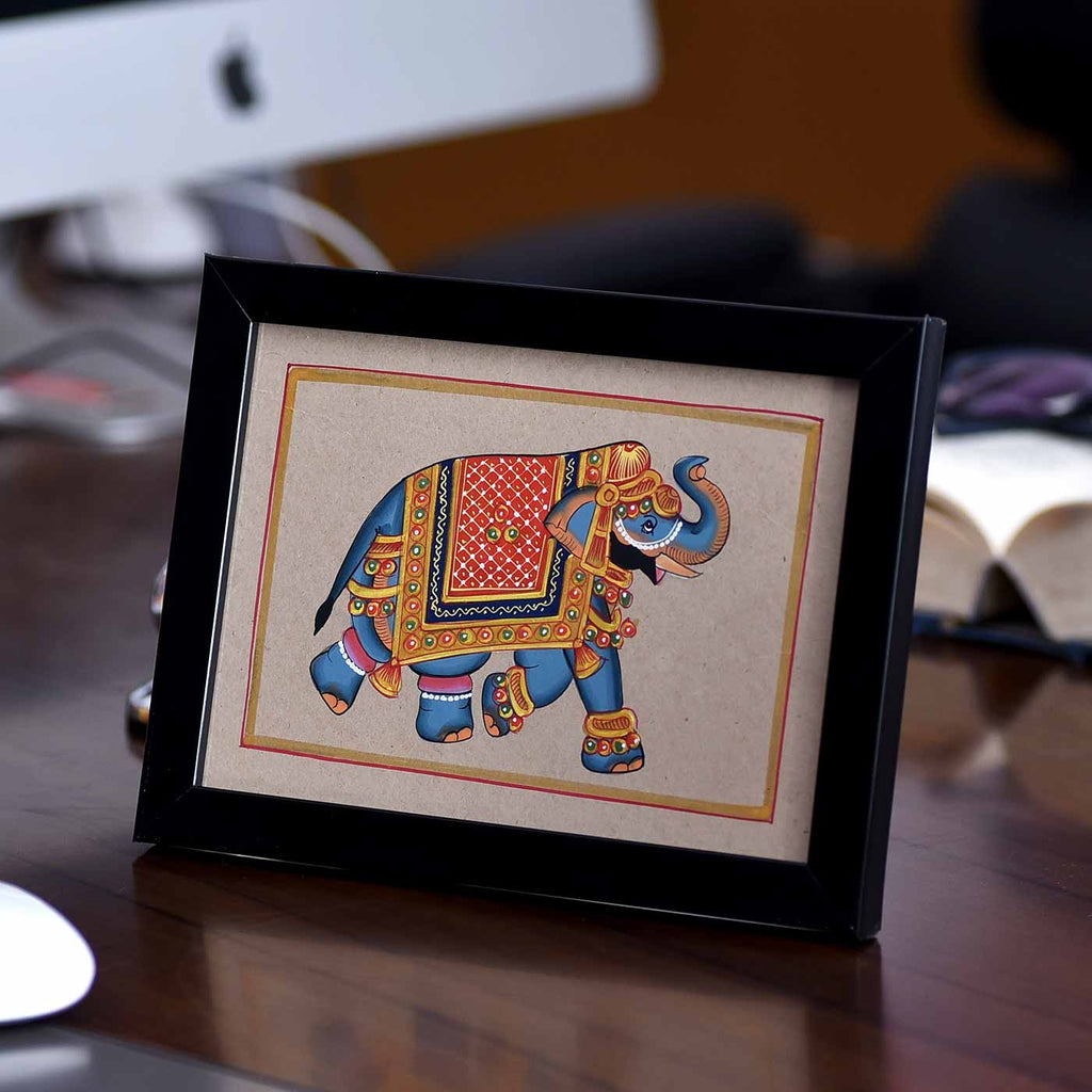 Spectacular Elephant Desktop Painting (Framed, 6*4 Inches)