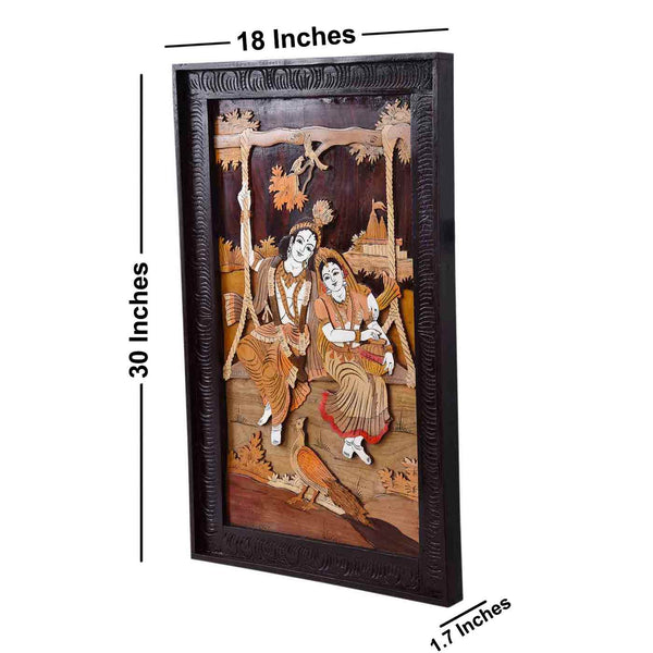 Celestial Radha Krishna Mysore Rosewood Inlay Painting (30*18*1.7 Inches)