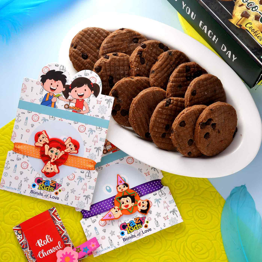 Cartoon Rakhis Set Of 2 With Chocochip Cookies