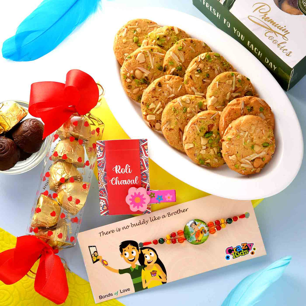 Chota Bheem Rakhi Hamper With Dry Fruit Cookies & Assorted Chocolate