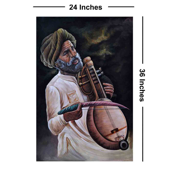 Ancestral Rajasthani Folk Singer Protrait Painting (24*36 Inches)