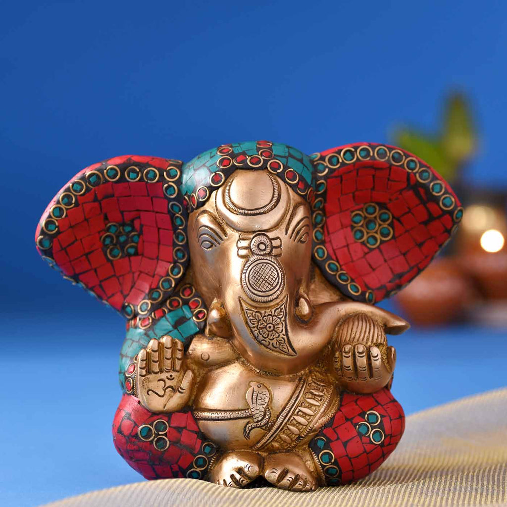 Colourful "Vignaharta" Ganesha Brass Idol