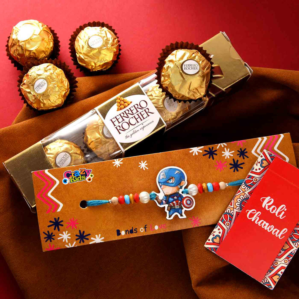 Captain America Rakhi With Ferrero Rocher Chocolate