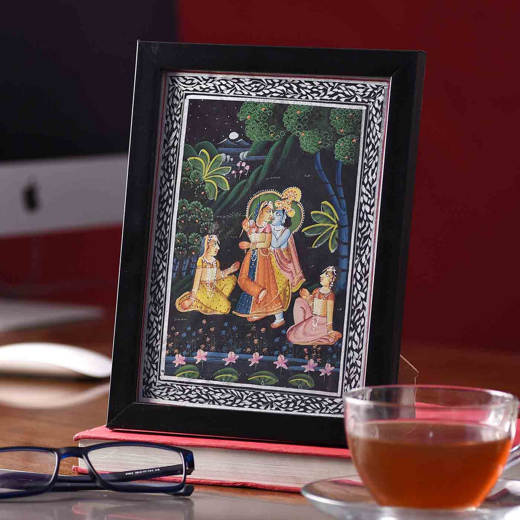 Beholding Radha Krishna Desktop Painting (Framed, 5.5*7.5 Inches)