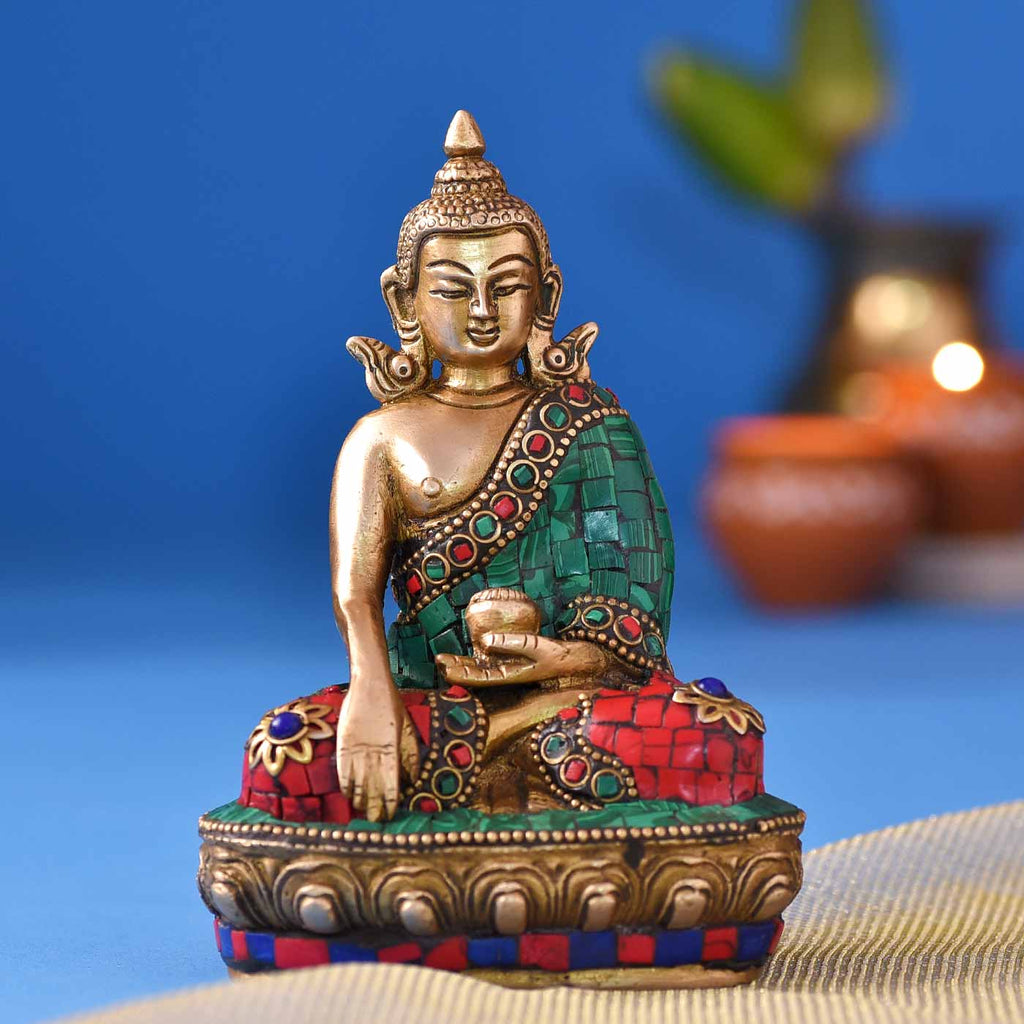 Serenity Of Buddha Colourful Brass Idol