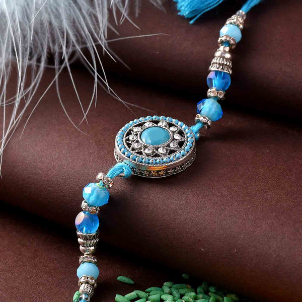 Blue Round Designer Beads & Stones Rakhi