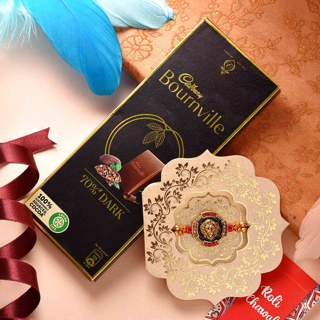 Lionheart Antique Finish Rakhi With Chocolate