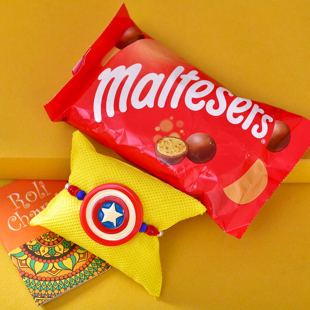 Dapper Captain America Rakhi With Chocolate
