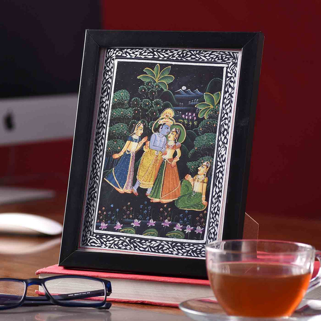 Classic Radha-Krishna Desktop Painting (Framed, 5.5*7.5 Inches)