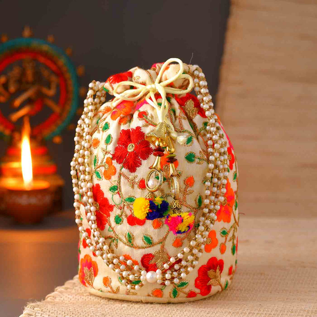 Stunning Floral Embroidery Potli Bag