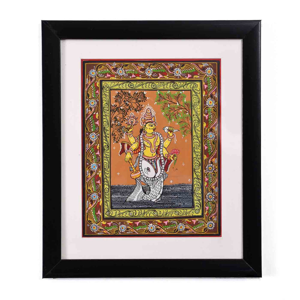 Matsya Avatar Pattachitra Painting (11.5*13.5 Inches)