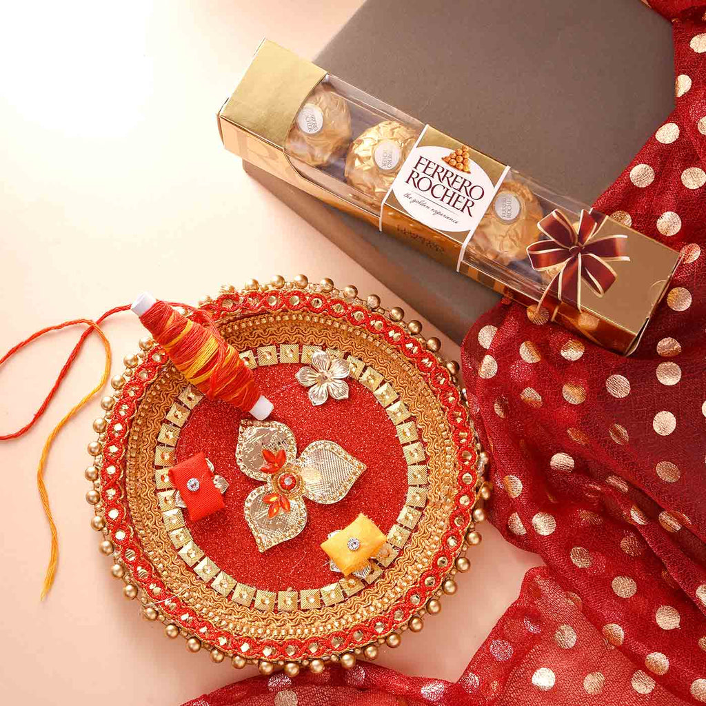 Amazing Bhai Dooj Combo With Pooja Thali & Ferrero Rocher