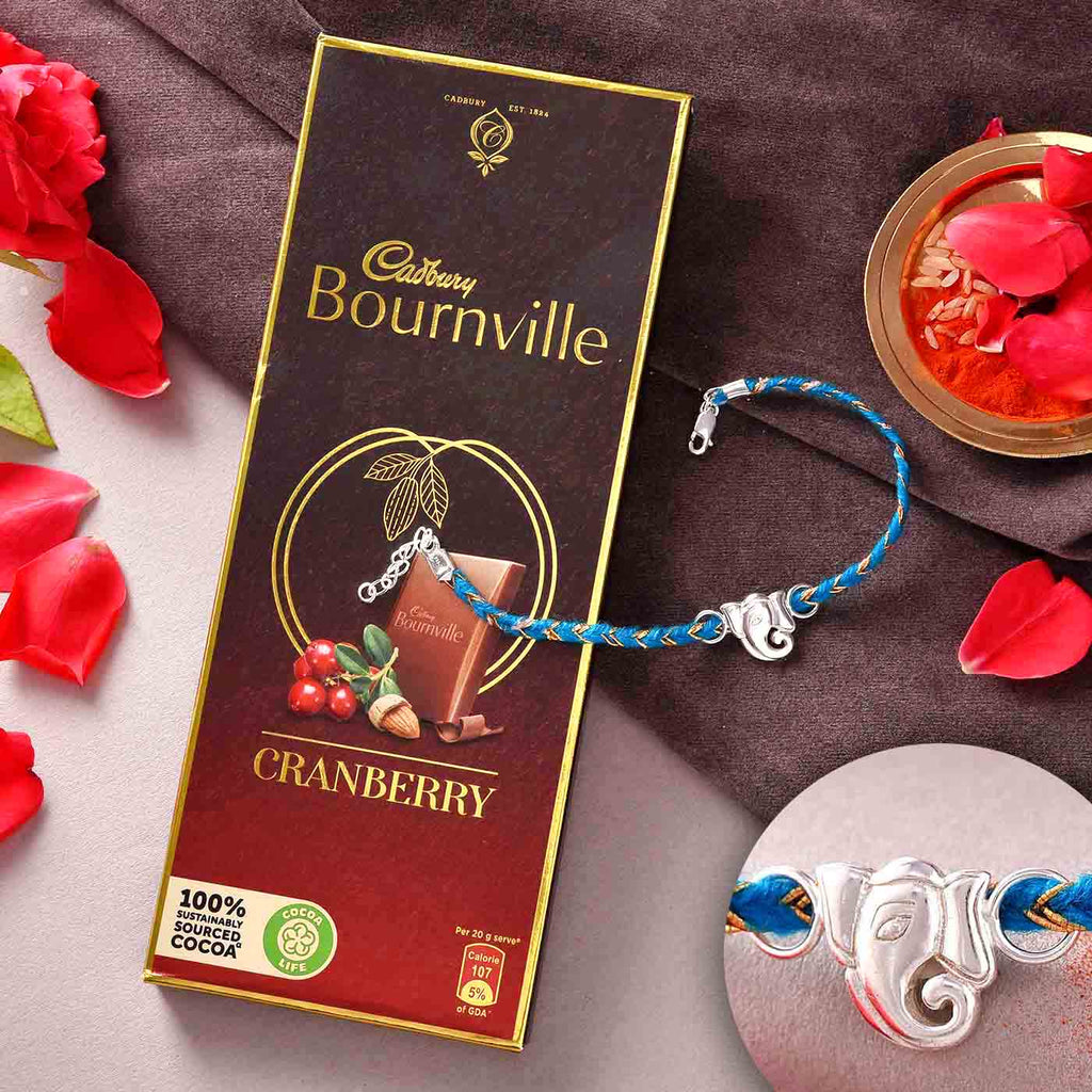 Forever Ganesha 925 Silver Rakhi With Cadbury