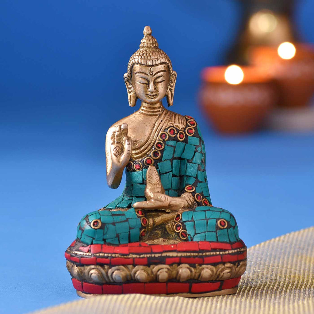 Buddha In Meditation Brass Colourful Idol