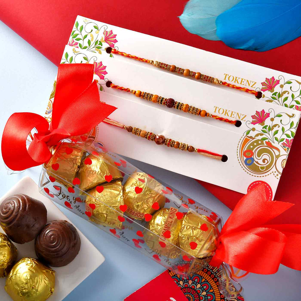 Beads Set Of 3 Rakhis With Assorted Chocolate Box