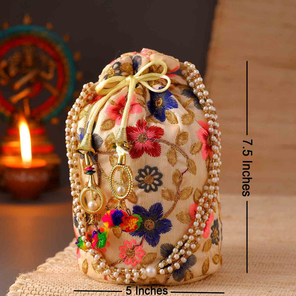 Golden Embroided Potli Bag - WBG0321 - WBG0321 at Rs 89.25 | Gifts for all  occasions by Wedtree