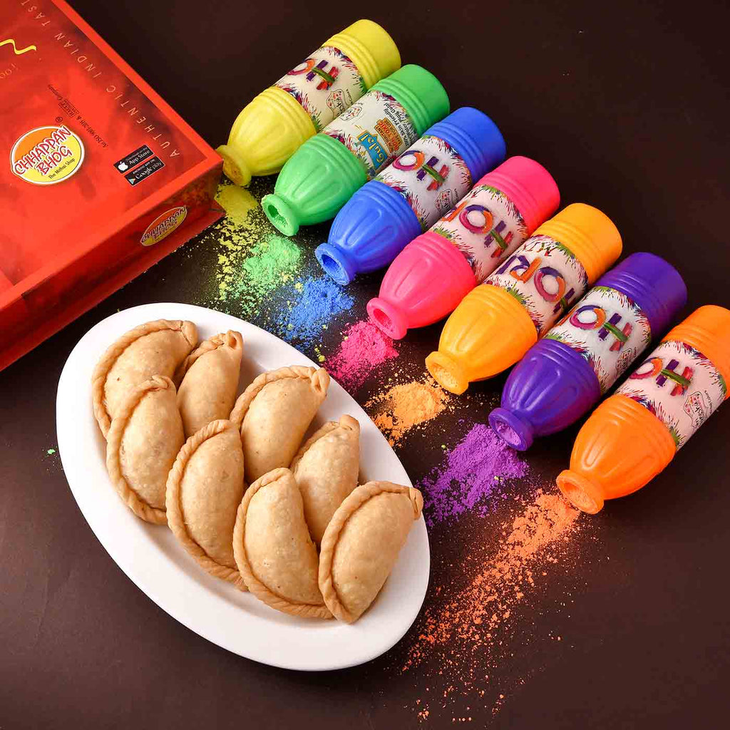 Mouthwatering  Gujiya With Colourful 7 Fragrant Gulal