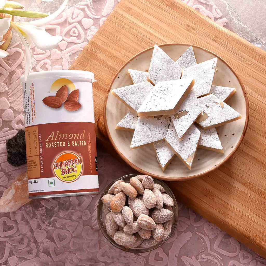 Delicious Almonds With Kaju Barfi