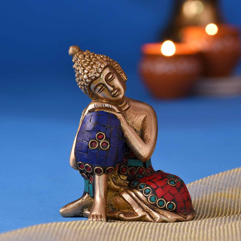 Colourful Brass Idol Of Serene Buddha