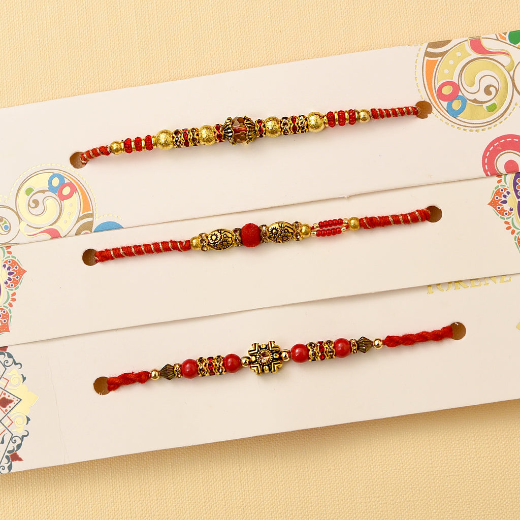 Beautiful Set Of 3 Red Beads Rakhis